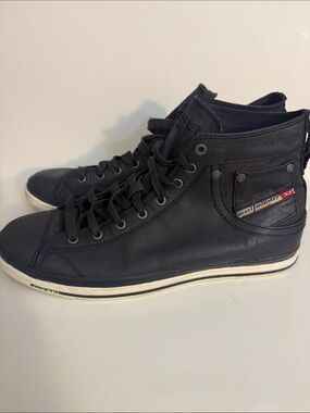 Diesel Men's D-Velows Mid Lace Black Leather Sneakers Size US 12.5 EUR 46 With B
